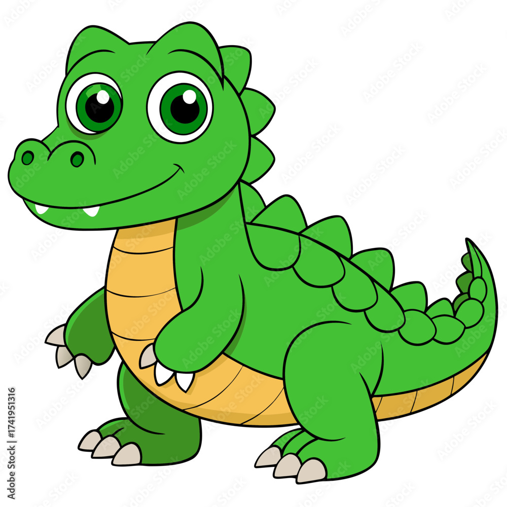 Fototapeta premium Cartoon green alligator or crocodile standing with happy smile