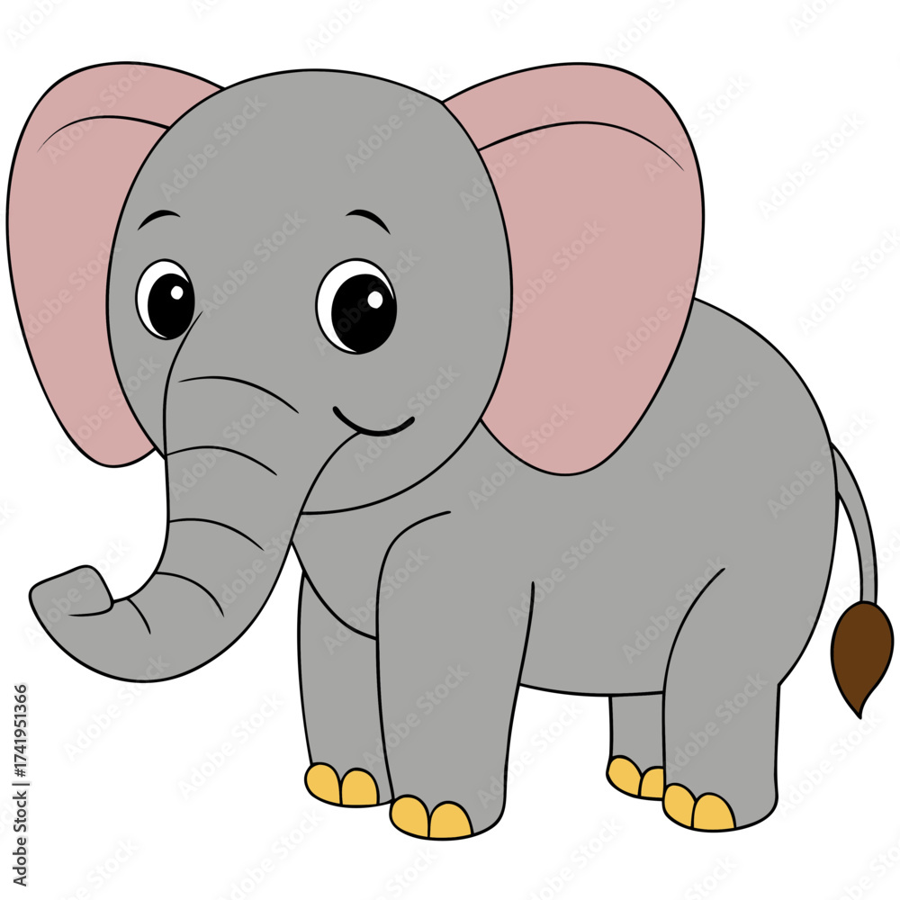Fototapeta premium Cartoon Elephant Illustration Depicting Wildlife Conservation and Childhood Themes