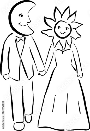 Bride and Groom, Whimsical Wedding illustration