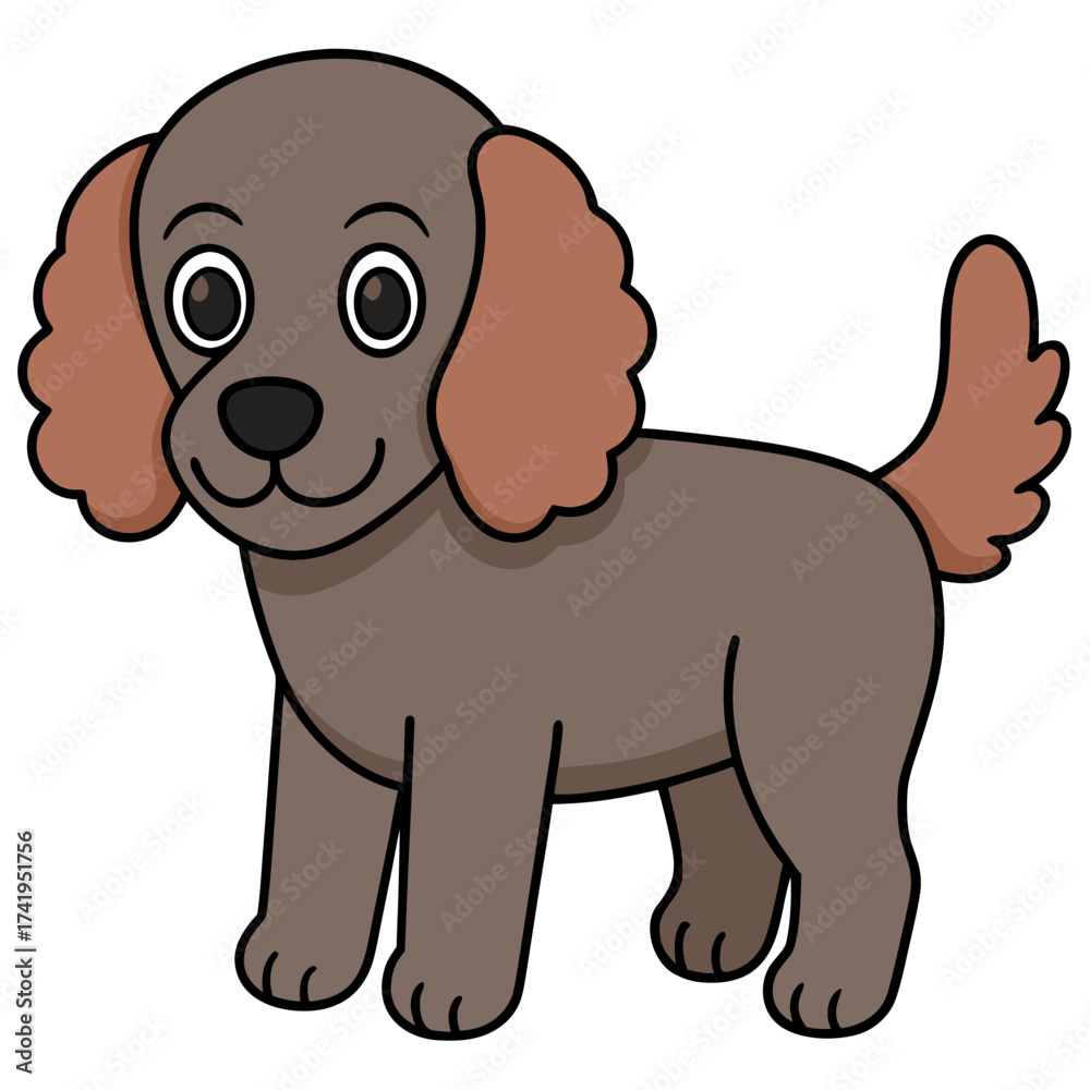 Fototapeta premium Cartoon illustration of a cute, brown cocker spaniel dog