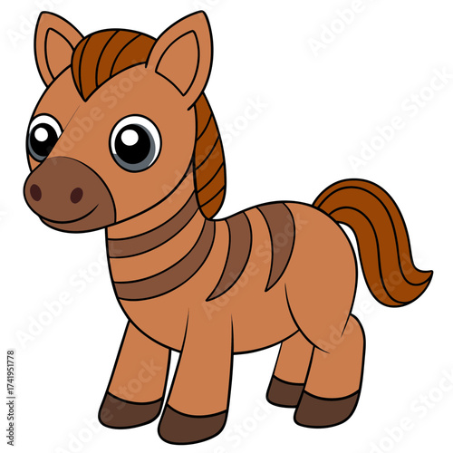 Cute cartoon horse illustration with bright eyes and stripes