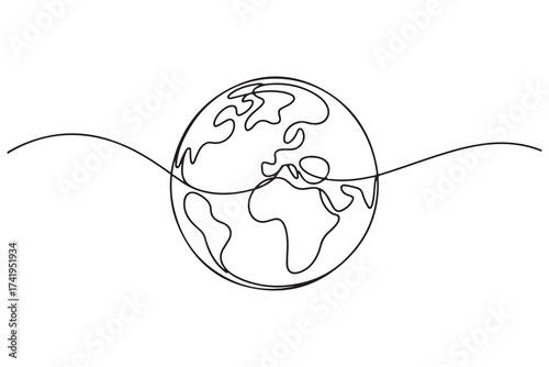 Globe in single line drawing style simple world map outline vector for contemporary design
