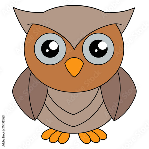 Cute cartoon owl illustration with big eyes staring