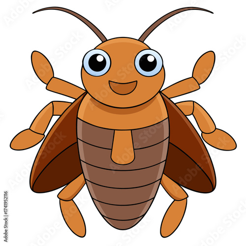 Cartoon cockroach with big eyes and a friendly smile