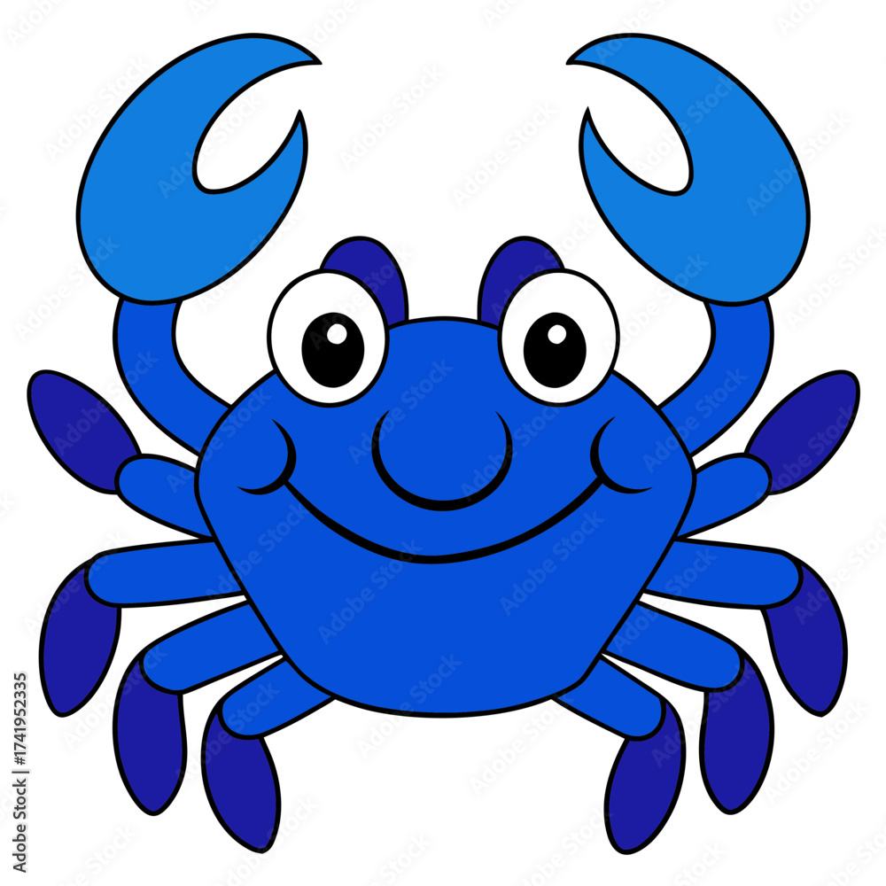 Fototapeta premium Cheerful blue crab cartoon illustration with smiling face