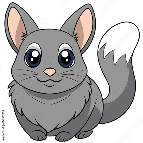 Cute cartoon chinchilla illustration with fluffy tail and big eyes