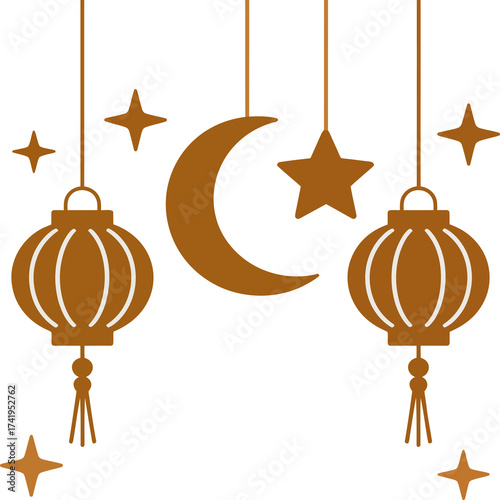 Traditional Hanging Lantern Flat Design.