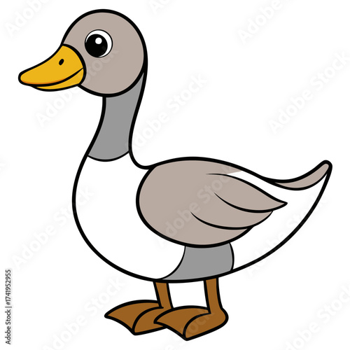 Cartoon duck illustration in neutral tones with black outlines