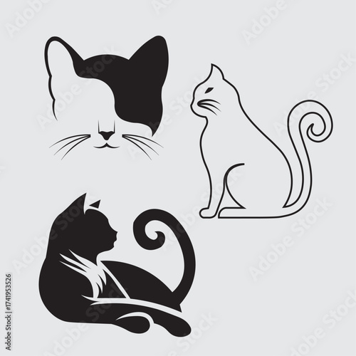 Cute cat silhouette vector collection with playful and sitting poses. Ideal for pet logos, t-shirt designs, stickers, and minimal home decor artwork.
