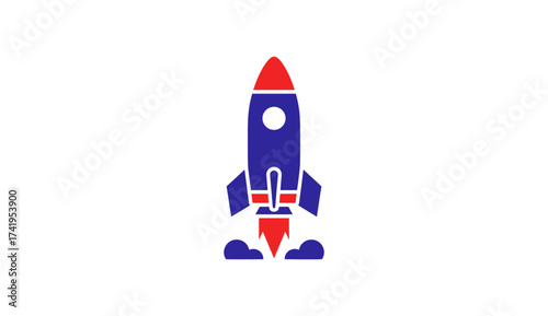 Simple and bold illustration of a rocket launching, perfect for symbolizing rapid progress, startup success, technological innovation, business growth, and future aspirations