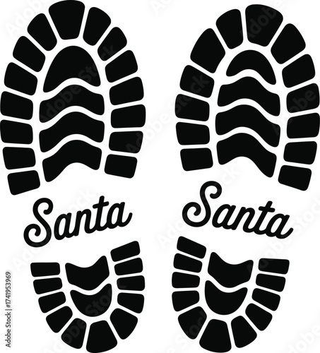 Two santa boot prints with text a festive design on transparent background silhouette