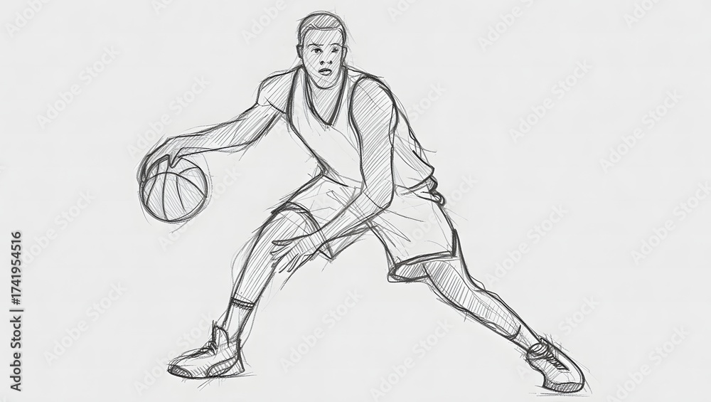 Fototapeta premium Dynamic basketball sketch illustration in motion