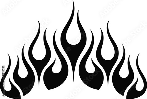 Stylized flame graphics design element with smooth curves on transparent background silhouette