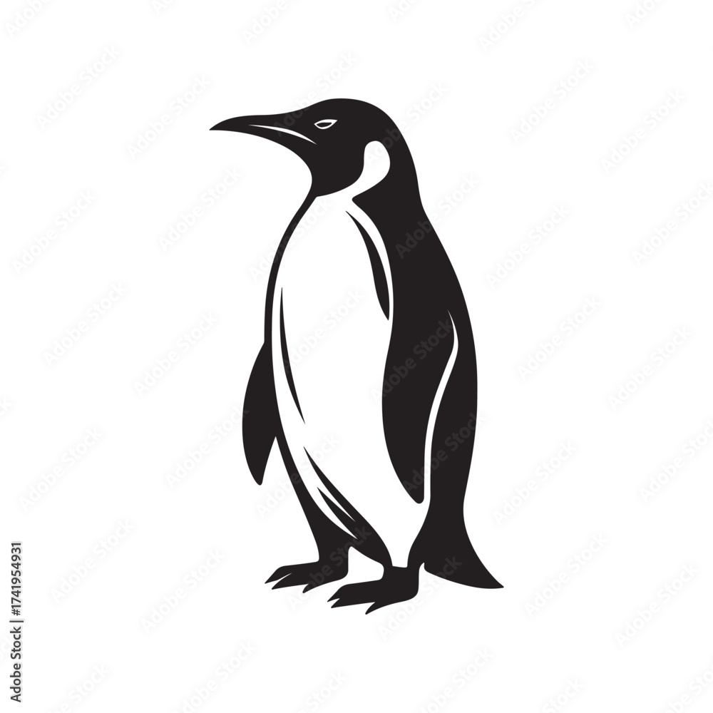 Fototapeta premium Striking Silhouette of a Penguin Standing Tall Against a White Backdrop