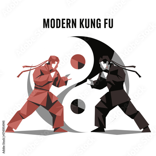 modern art vector fight  karate kung fu, martial silhouette