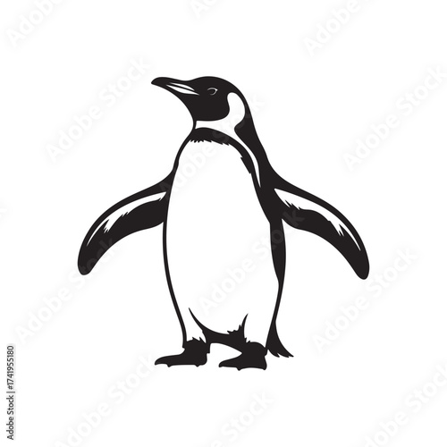Monochrome Illustration of a Penguin Standing Tall Wildlife Design