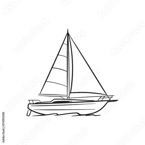 A Classic Sailboat Sketch on the Open Water Portraying Nautical Adventure and Maritime Themes with a Minimalist Aesthetic