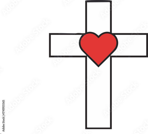 White Cross with Red Heart