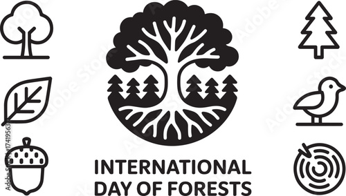 International Day of Forests celebration symbols vector with nature and tree elements