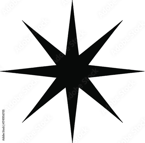 Eight pointed star graphic design element on transparent background silhouette