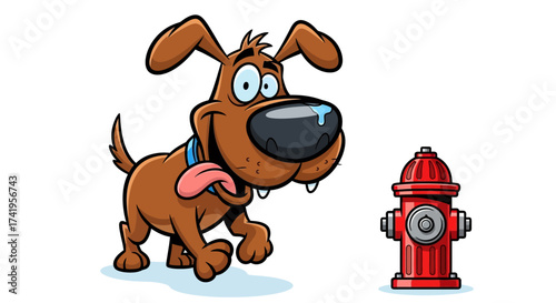 Cartoon Dog with Hydrant Illustration Perfect for Children's Storybooks and Education Material
