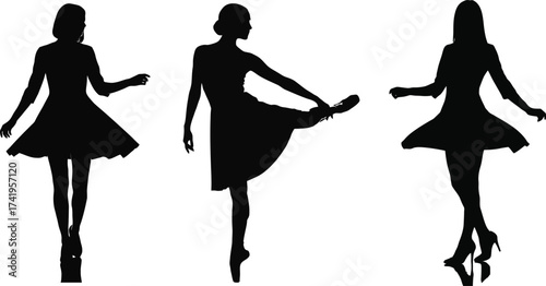 Ballet dancers silhouettes three poses graceful movement isolated professional performance