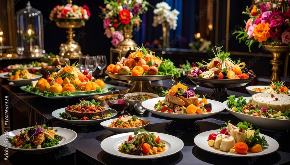 Fototapeta premium Delicious and colorful food installation at an exquisite event