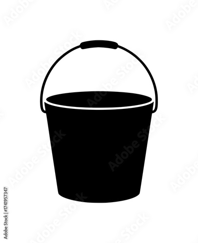 Minimalistic black silhouette of a household bucket with handle grip