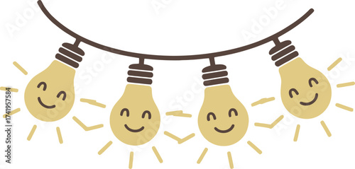Smiling lightbulb string decoration cute illustration on transparent background silhouette