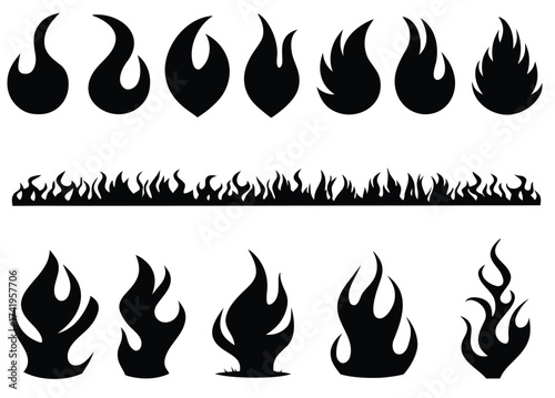 Set of flames illustrated on white background

