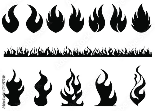 Set of flames illustrated on white background

