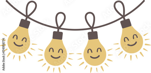 String lights with smiling bulbs a delightful illustration on transparent background silhouette