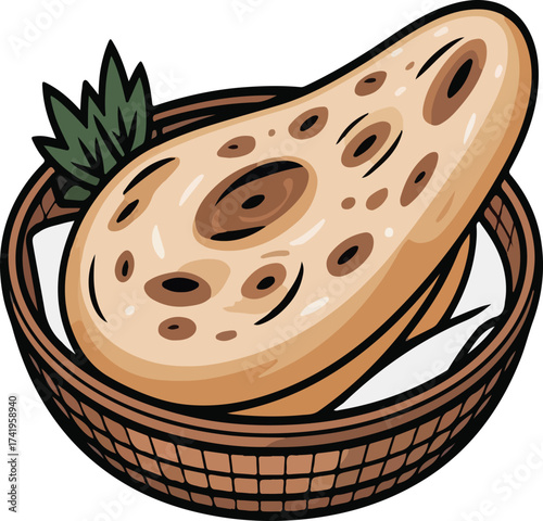 Naan bread in a basket freshly baked and delicious