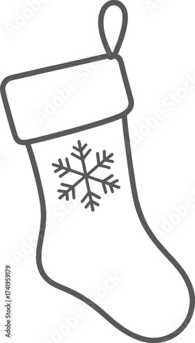 Simple christmas stocking line art illustration on transparent background silhouette