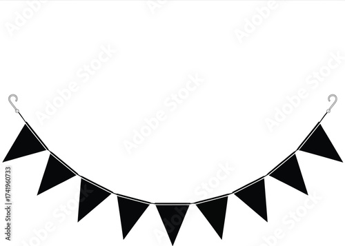 Black pennant banner string illustration decorative party element on transparent background silhouette