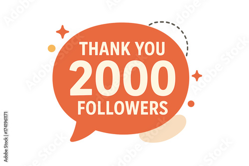 Thank you 2000 followers vector illustration. Social media post template for celebrating a 2k subscriber milestone. Community appreciation announcement banner with speech bubble.