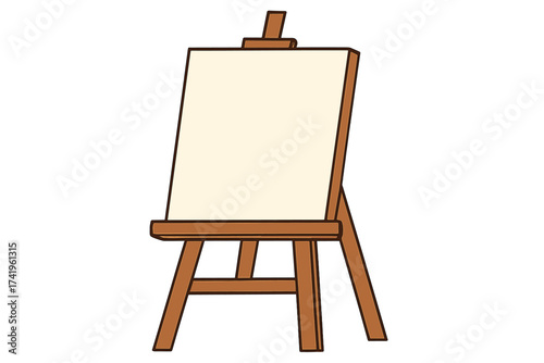 Wooden artist easel with blank canvas for mockup. Art stand for painting or presentation. Vector illustration of studio equipment for creativity. Isolated display tripod.