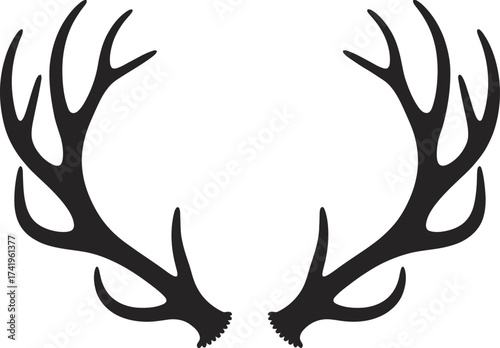 Black deer antlers graphic design element on transparent background silhouette