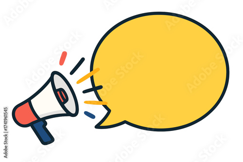 Megaphone with speech bubble for advertisement. Loudspeaker announcement concept with empty space for text. Vector for marketing promotion, alert, news, and communication.