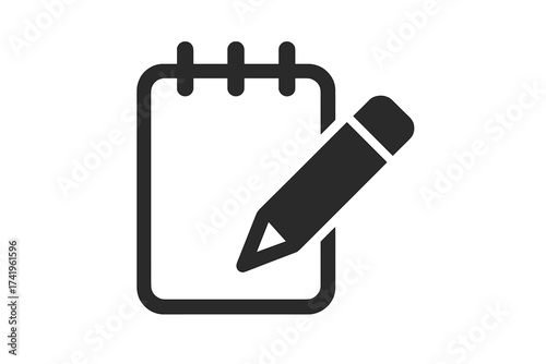 Edit icon symbol with pencil on notepad. Document writing, note taking, content creation concept. Vector illustration for web & app. Sign, memo, message, task, list, form.