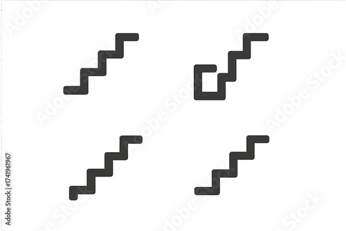 Stairs icon set for business growth and career ladder. Step symbol for progress, success, and ambition. Path concept with solution and obstacle, upward movement vector.