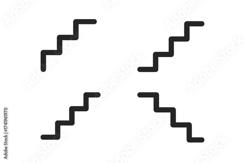Stairs icon set vector collection. Steps up and down graphic symbol. Staircase silhouette for web design. Career ladder, business progress, success or failure concept illustration.