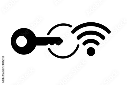 Wifi password key icon. Wireless network security vector symbol. Concept for digital access, cybersecurity, internet connection, authentication, and private network protection.