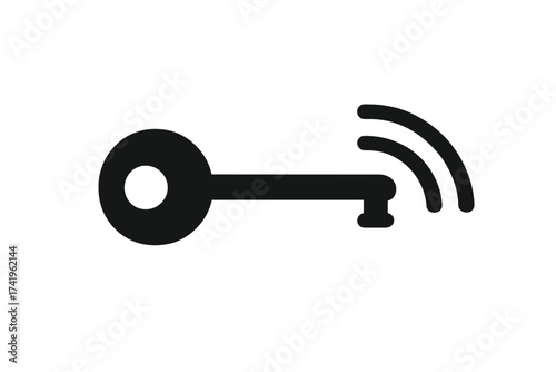 Key with wifi signal vector icon. Digital key concept for wireless access and authentication. Electronic car key, smart home security system, and data protection symbol.