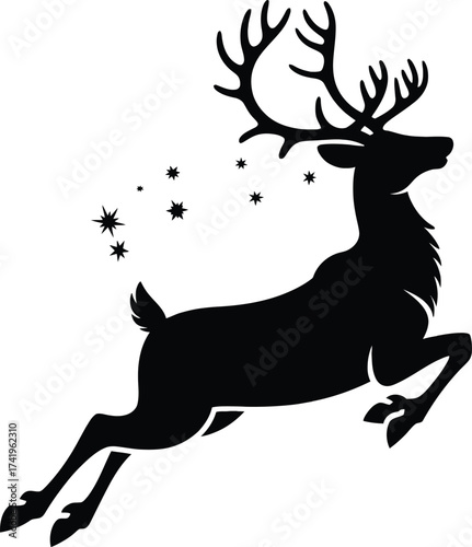 Majestic leaping reindeer with sparkling stars a beautiful silhouette on transparent background