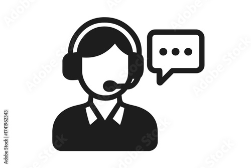 Customer service icon. Call center support operator with headset. Help desk agent symbol. Contact us for assistance. Telemarketing consultant pictogram for web and mobile.