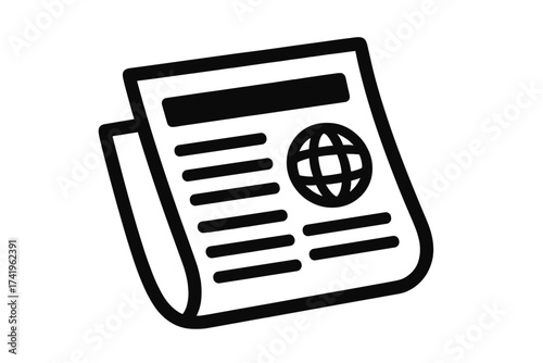 Newspaper icon for global news and international press. World media and journalism concept with globe symbol. Daily publication vector illustration. Communication pictogram.