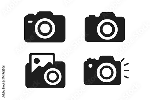Camera photography vector icon set. Photo camera, snapshot, flash and picture gallery symbols. Simple flat illustration for graphic design, website, mobile app, logo.