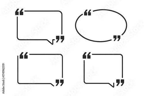 Quote message speech bubble vector template set. Quotation frame illustration for citation or mention. Text box for comment, testimonial, feedback. Dialogue bubble concept.