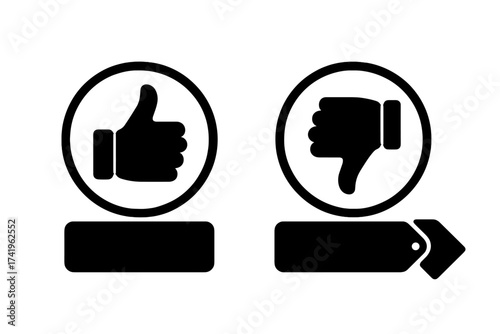 Recommended and not recommended icon set. Thumbs up and thumbs down symbol. Like and dislike button for feedback, review, and rating. Approve and disapprove sign. Yes and no choice.